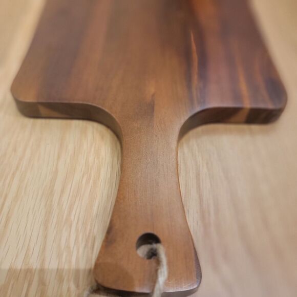 Elegant Acacia Paddle Serving Board Edge Grain Flat Bread Loaf Cutting Board NEW - Picture 1 of 16